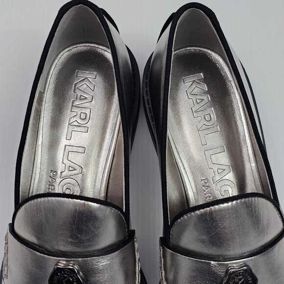 KARL LAGERFELD PARIS Women Karl Lagerfeld Paris Loafer Womens 8 Metallic Silver Slip On Dress Flat Designer